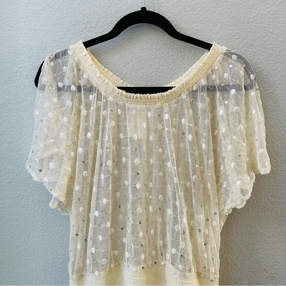 Anthropologie Leifnotes Dot Gleam Sequined Hi Low Beige Cream Gold dress 10 NWT - Picture 5 of 7